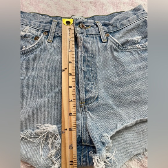 Agolde Frayed Hem Light Blue Jean Shorts - Picture 4 of 8